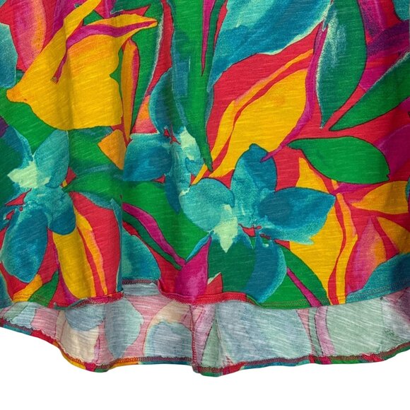 Tahari Womens Multicolor Tropical Print Top Size 2X V-Neck Short Sleeve Cotton - Picture 7 of 9